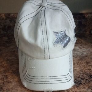 White Cap with Silver Star Detail